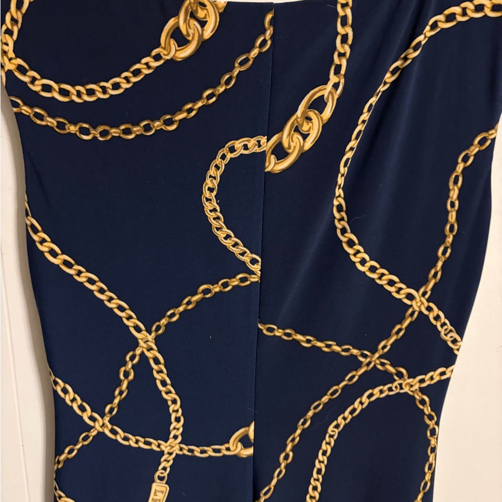 Ralph Lauren Navy Dress with Gold Chain Pattern - Picture 5 of 6